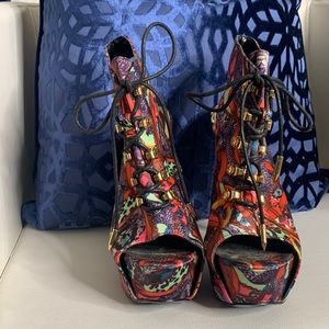 Shoe Dazzle Chandra Platform Heel Multi Print Multi Color Size 8 Women